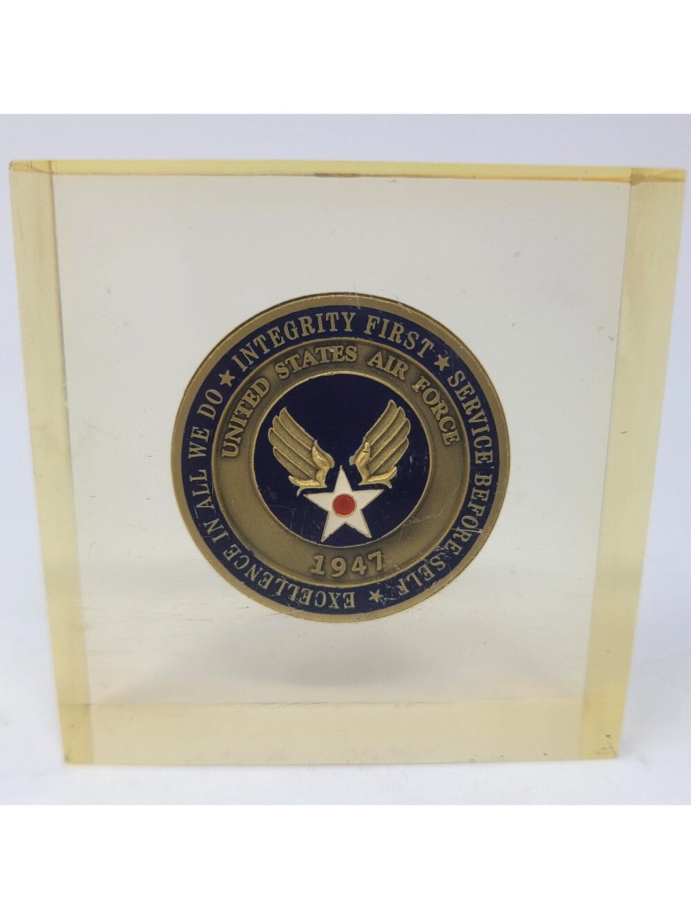 US Air Force Challenge Coin Lucite Paperweight Aerospace Power Integrity 1947